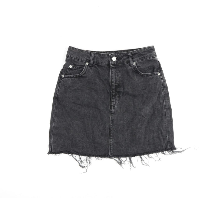 Topshop Womens Grey Cotton A-Line Skirt Size 8 Zip