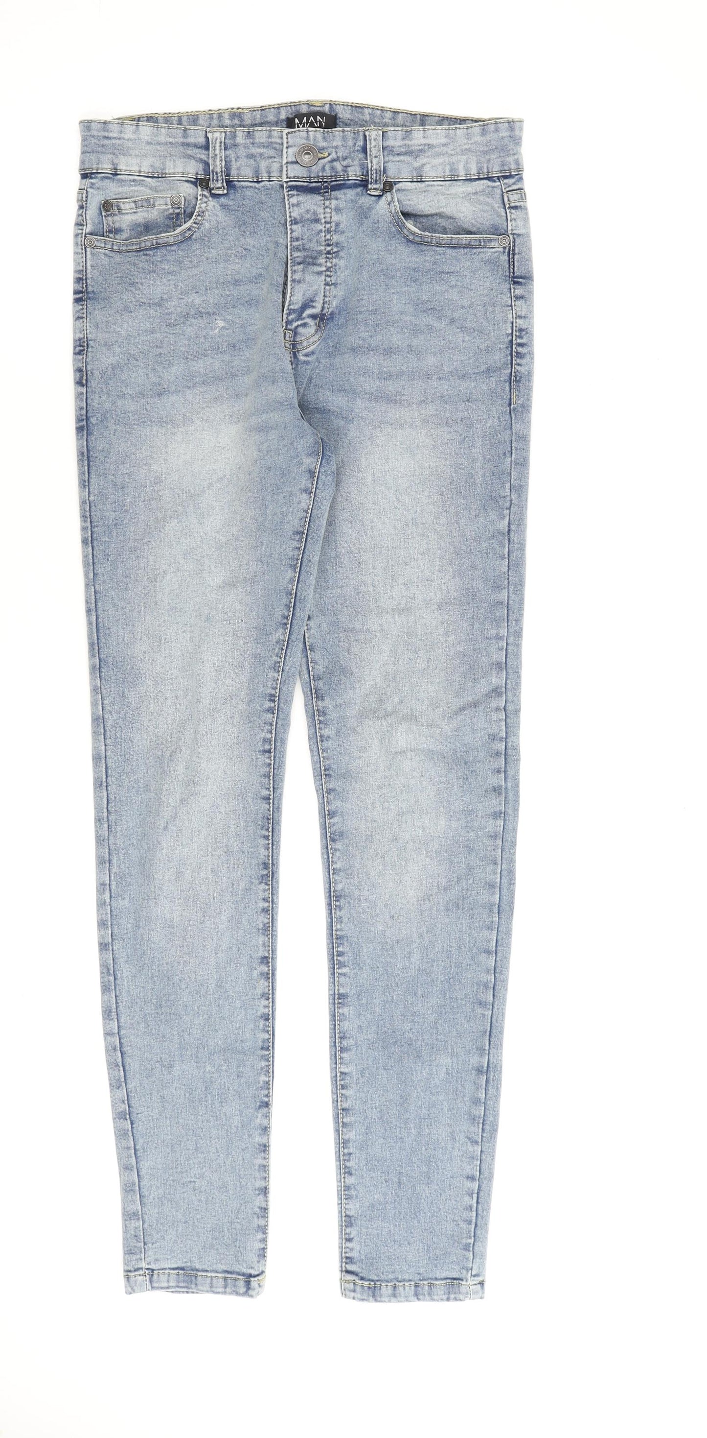 Boohoo Mens Blue Cotton Skinny Jeans Size 30 in L30 in Regular Zip