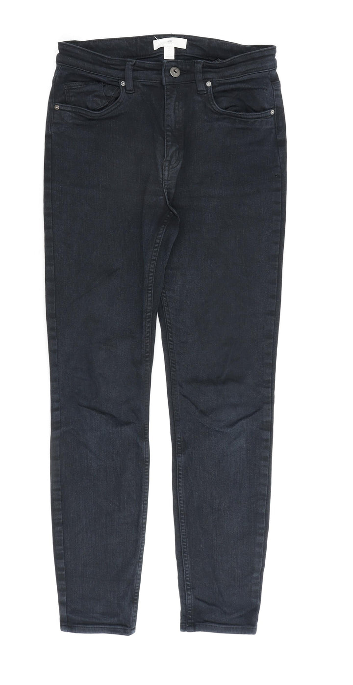 H&M Womens Black Cotton Straight Jeans Size 8 L27 in Regular Zip