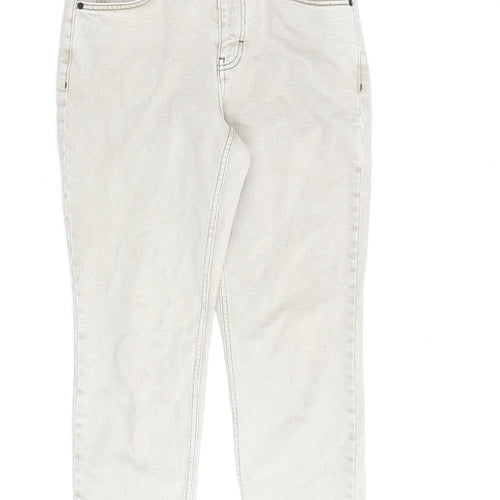 Topshop Womens Beige Cotton Straight Jeans Size 28 in L30 in Regular Zip