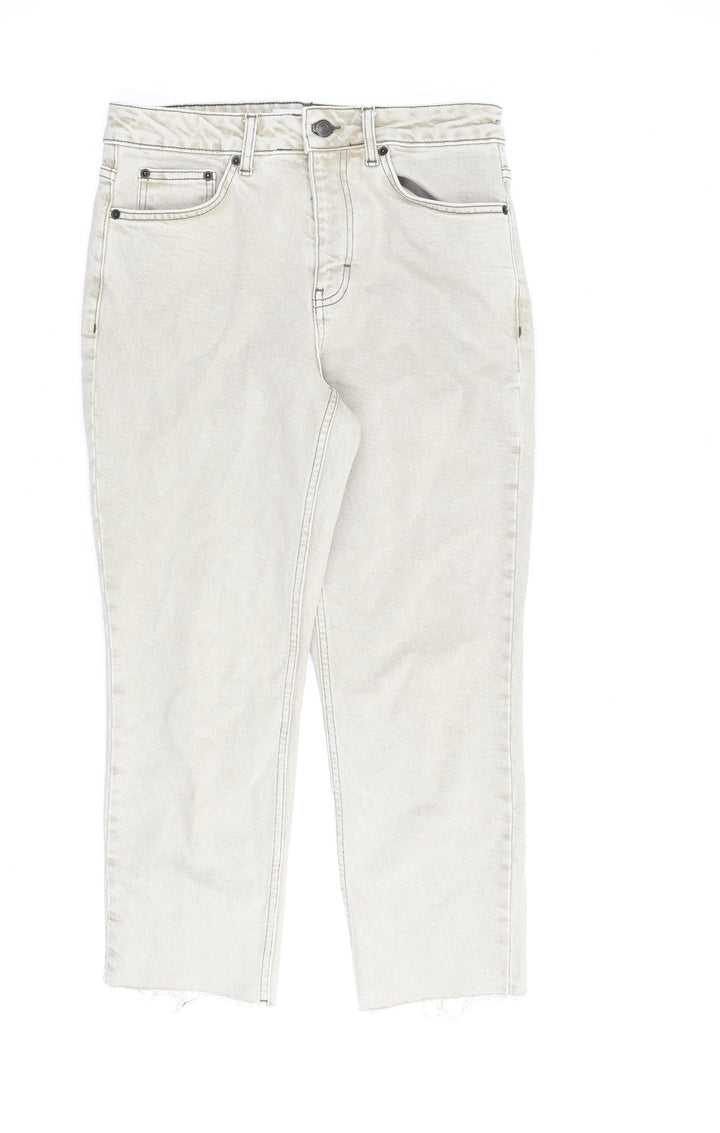 Topshop Womens Beige Cotton Straight Jeans Size 28 in L30 in Regular Zip