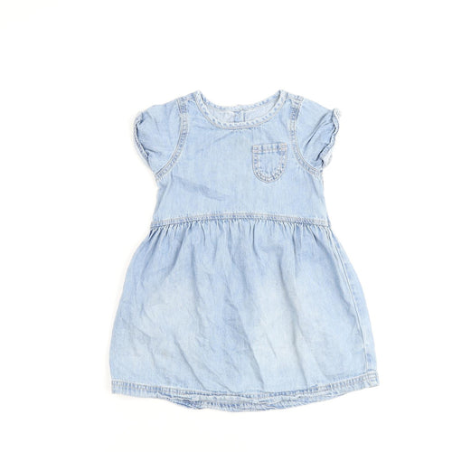 NEXT Girls Blue 100% Cotton A-Line Size 2-3 Years Round Neck Button