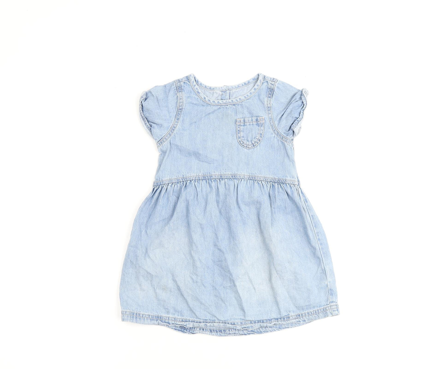 NEXT Girls Blue 100% Cotton A-Line Size 2-3 Years Round Neck Button