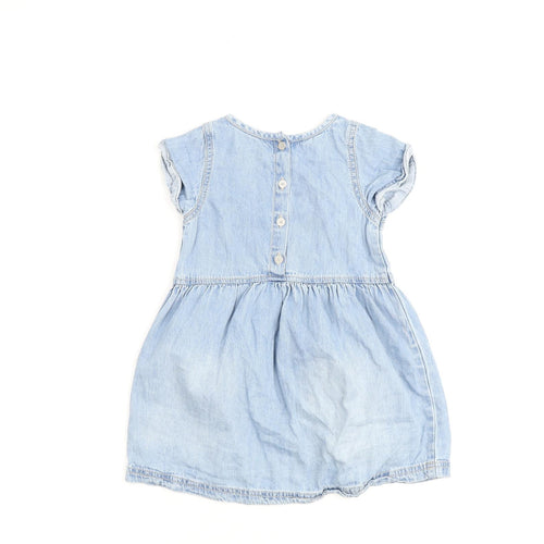 NEXT Girls Blue 100% Cotton A-Line Size 2-3 Years Round Neck Button