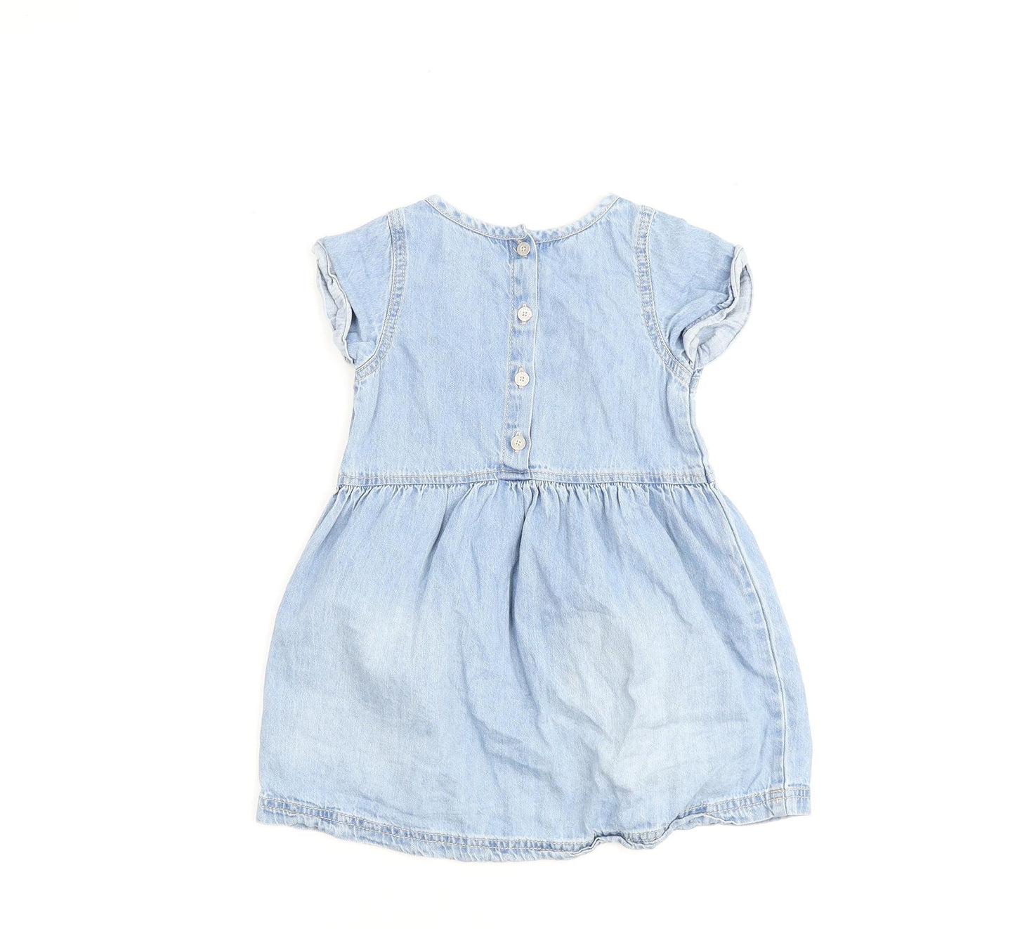 NEXT Girls Blue 100% Cotton A-Line Size 2-3 Years Round Neck Button