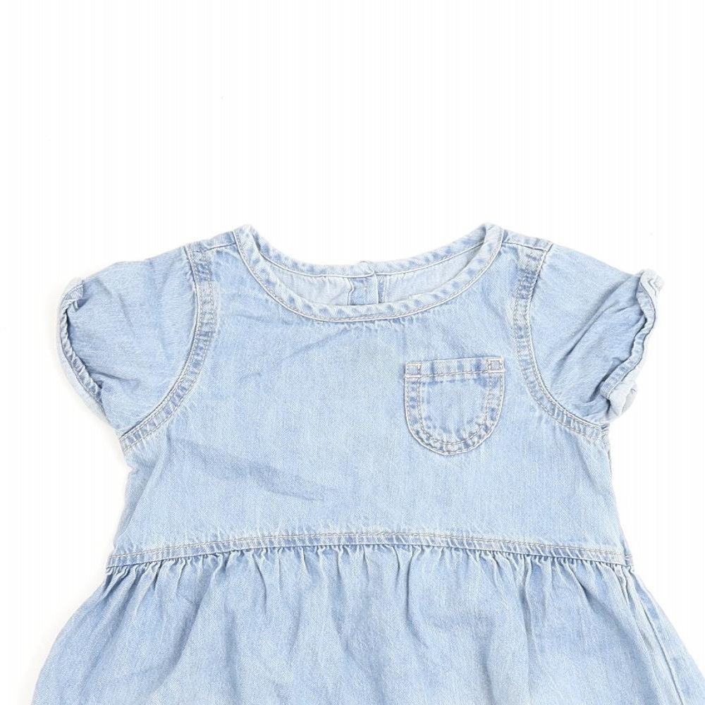 NEXT Girls Blue 100% Cotton A-Line Size 2-3 Years Round Neck Button