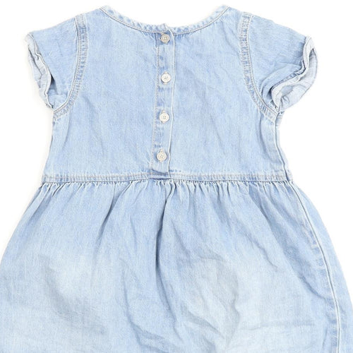 NEXT Girls Blue 100% Cotton A-Line Size 2-3 Years Round Neck Button