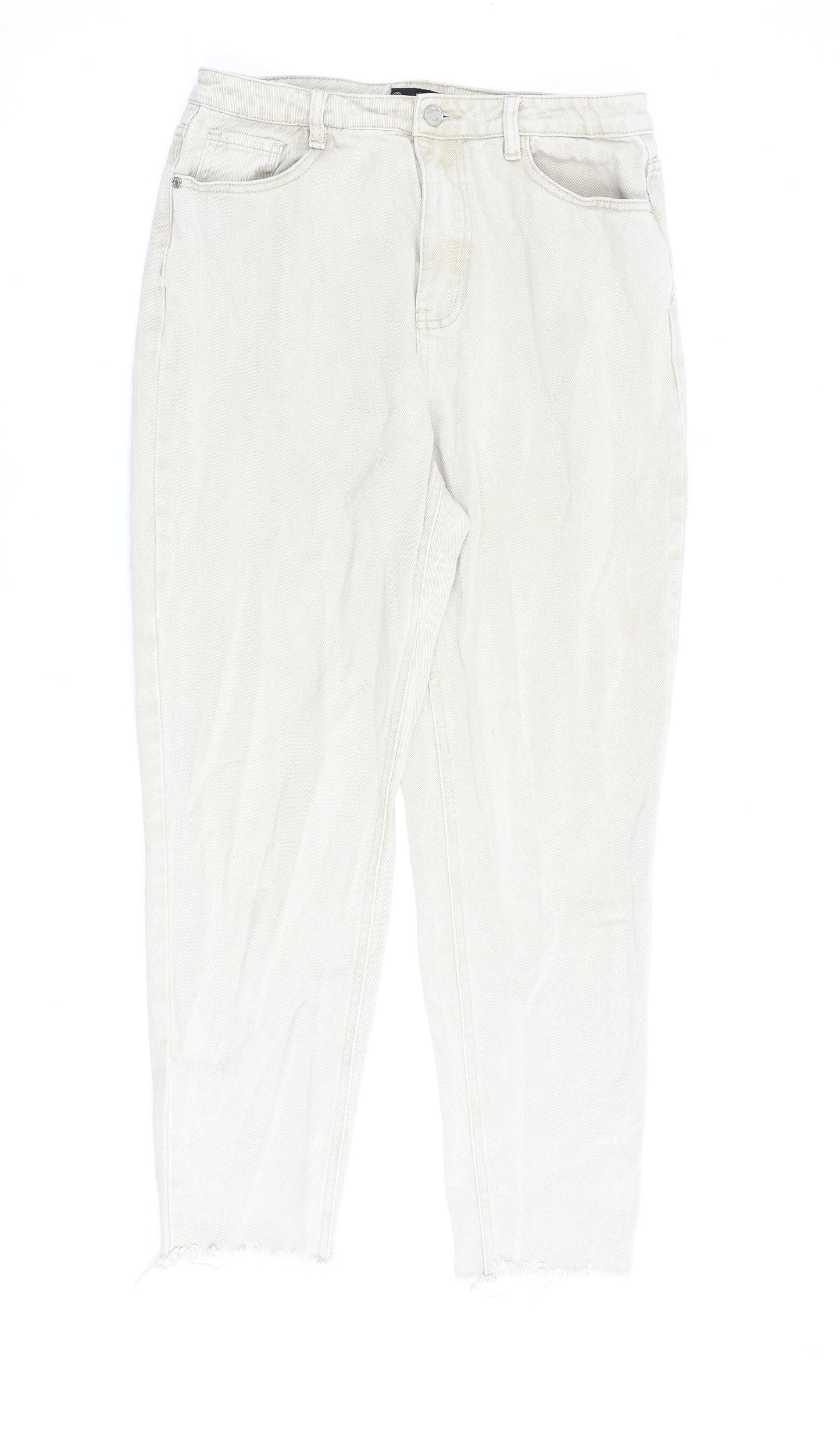Missguided Womens Beige Cotton Straight Jeans Size 12 L28 in Regular Zip