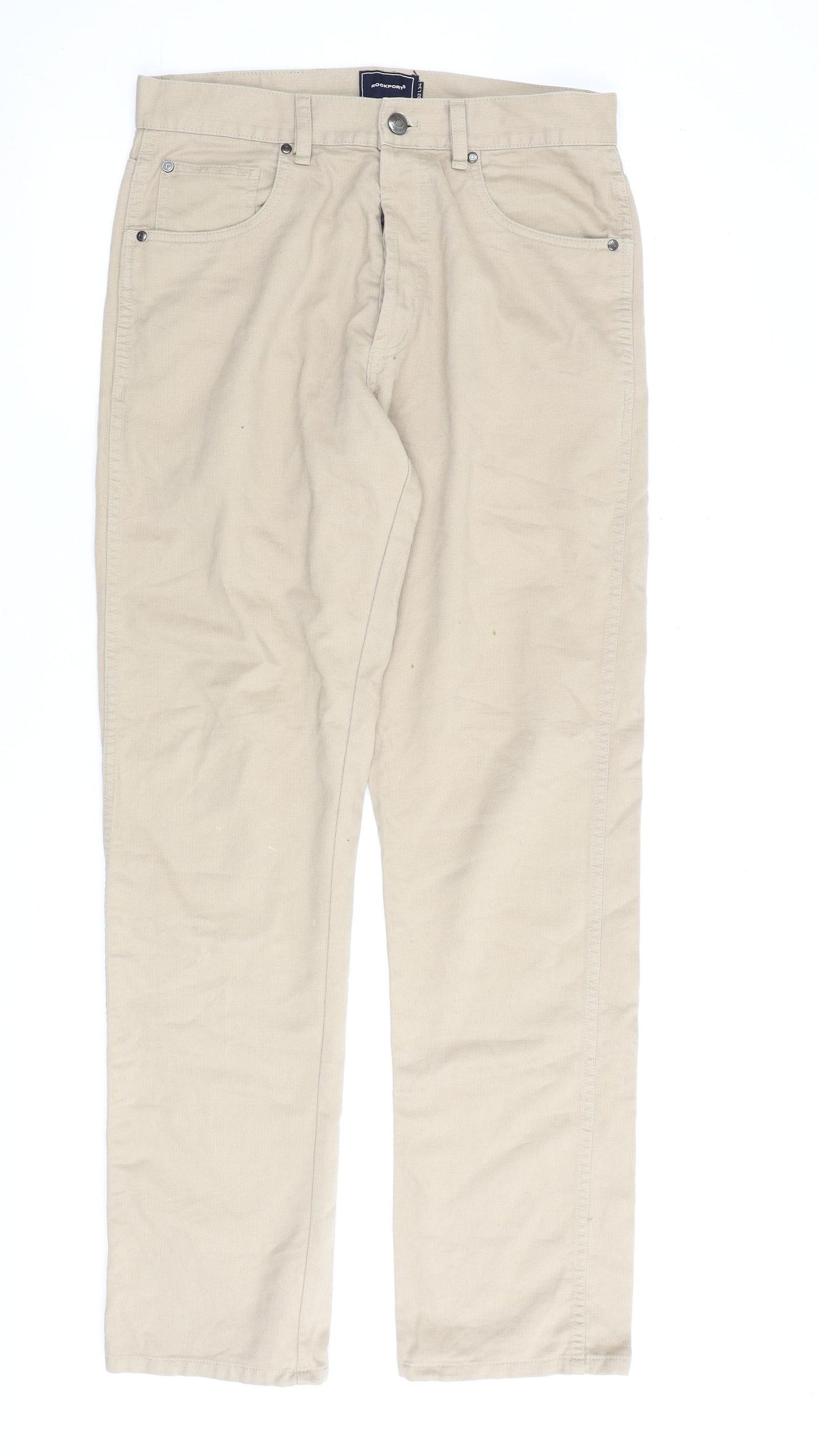 Rockport Mens Beige Cotton Trousers Size 32 in L34 in Regular Zip