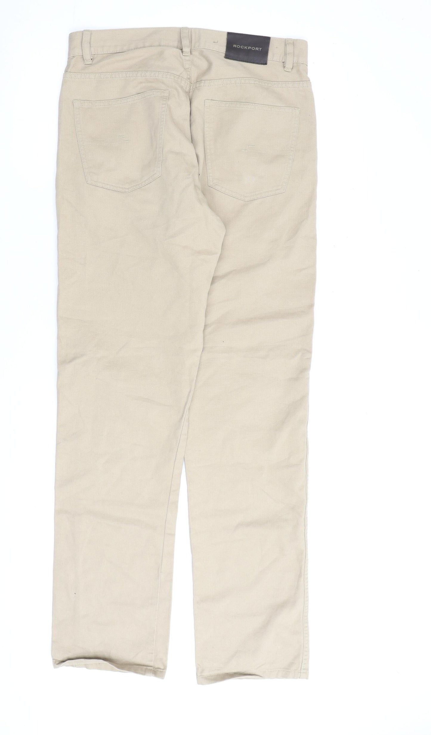 Rockport Mens Beige Cotton Trousers Size 32 in L34 in Regular Zip