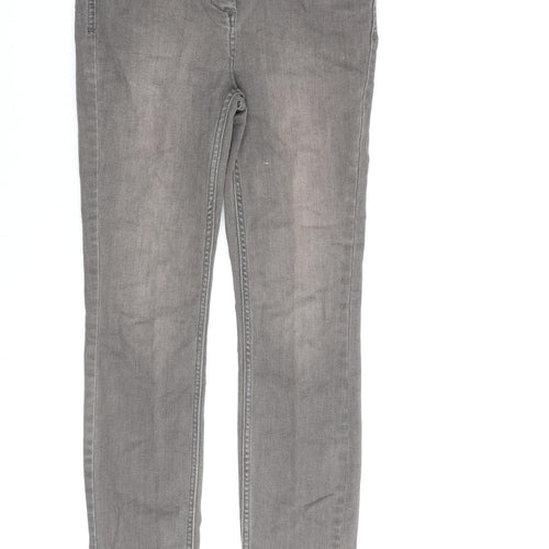 Marks and Spencer Womens Grey Cotton Trousers Size 8 L30 in Regular Zip