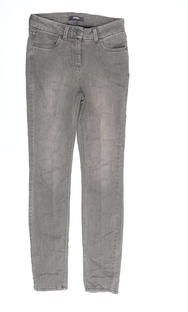 Marks and Spencer Womens Grey Cotton Trousers Size 8 L30 in Regular Zip