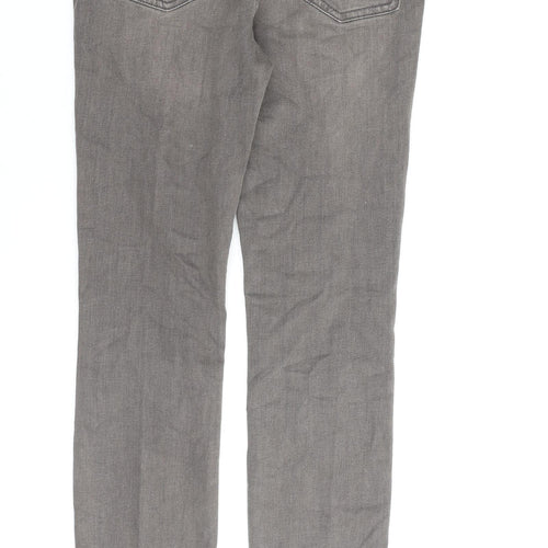 Marks and Spencer Womens Grey Cotton Trousers Size 8 L30 in Regular Zip