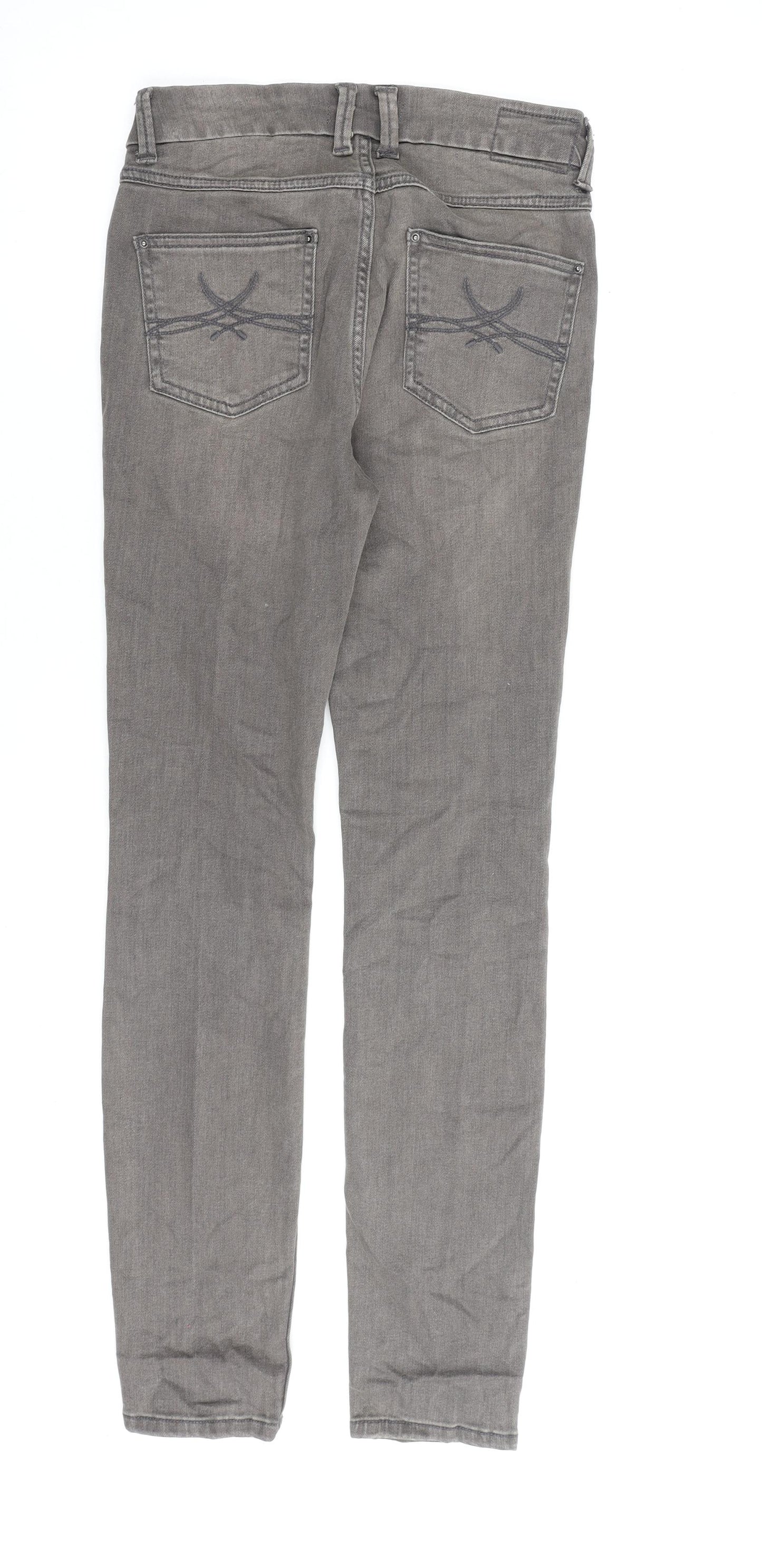 Marks and Spencer Womens Grey Cotton Trousers Size 8 L30 in Regular Zip
