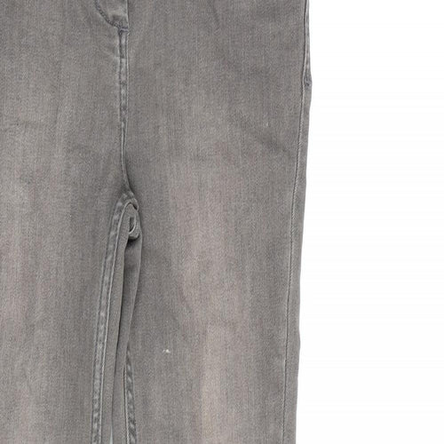 Marks and Spencer Womens Grey Cotton Trousers Size 8 L30 in Regular Zip