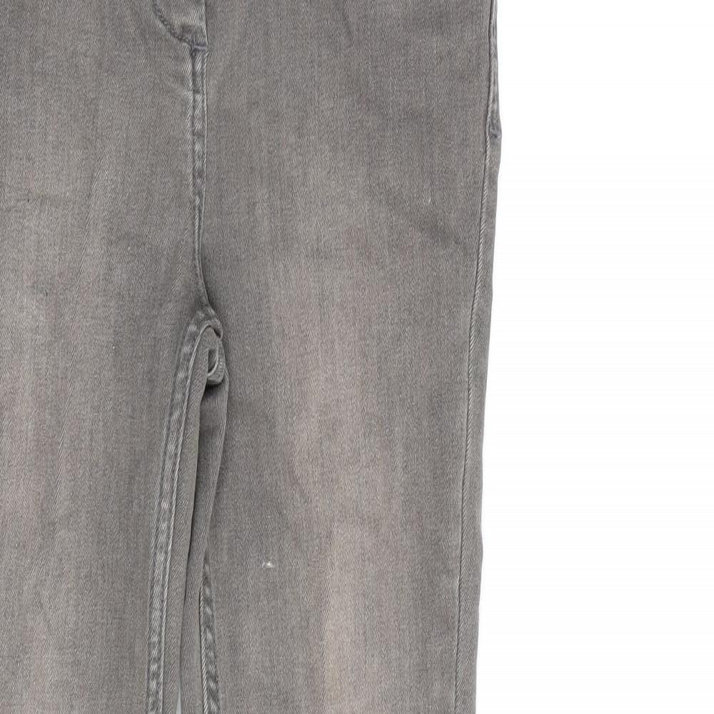 Marks and Spencer Womens Grey Cotton Trousers Size 8 L30 in Regular Zip
