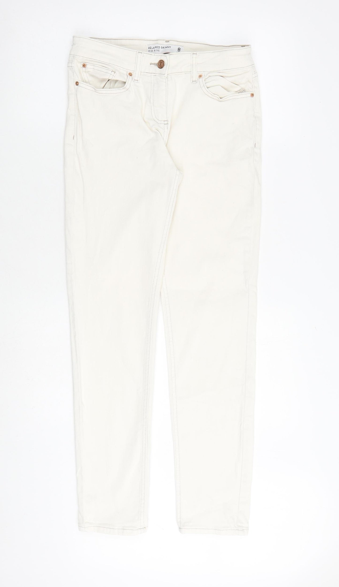 NEXT Womens Ivory Cotton Straight Jeans Size 8 L31 in Regular Zip