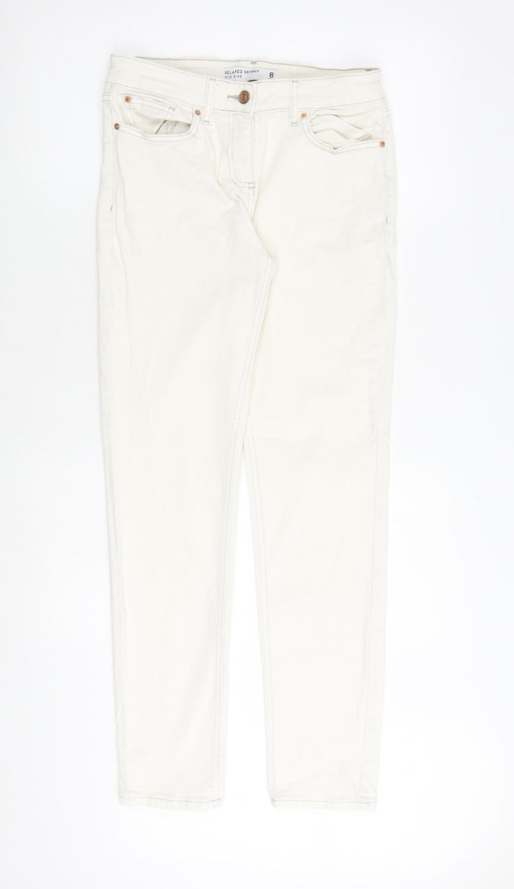 NEXT Womens Ivory Cotton Straight Jeans Size 8 L31 in Regular Zip