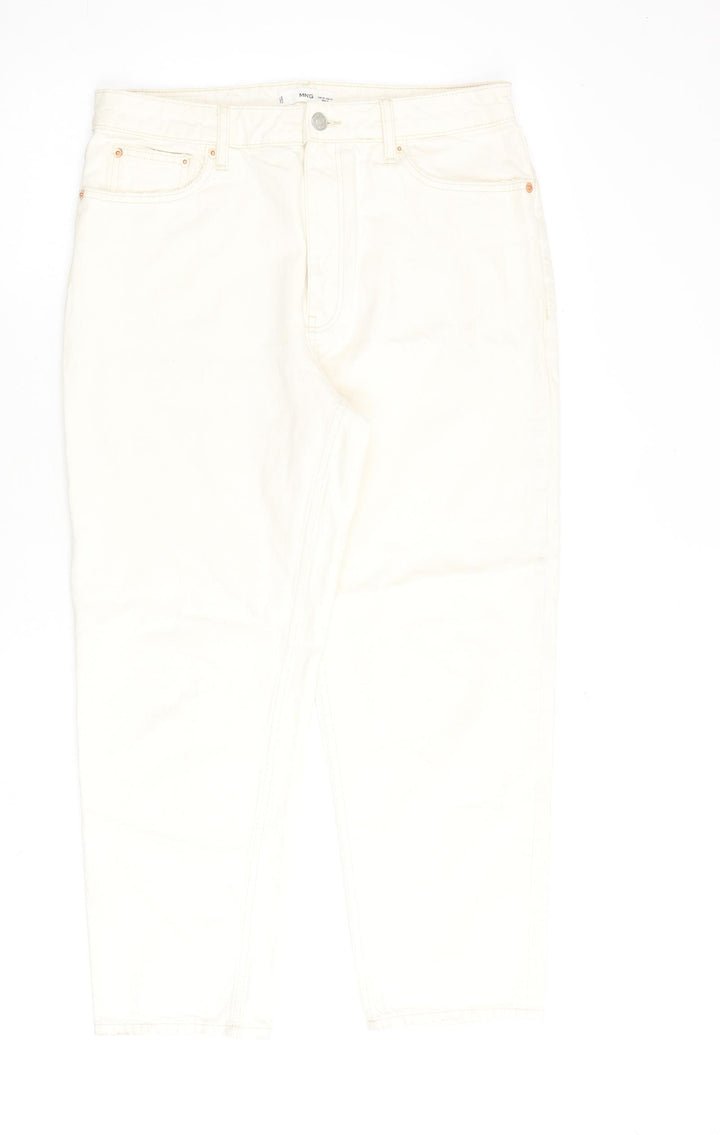 Mango Womens Beige Cotton Mom Jeans Size 16 L27 in Regular Zip