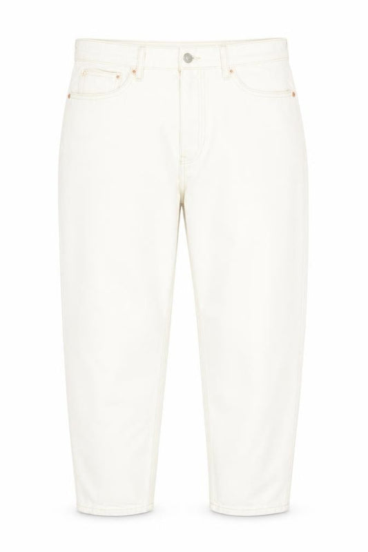 Front view of Mango women’s beige cotton mom jeans, size UK 16, 27-inch leg regular zip