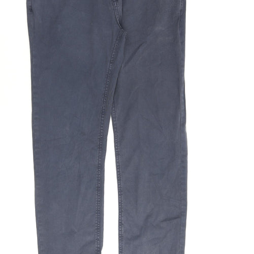 Weird Fish Mens Blue Cotton Trousers Size 32 in L32 in Regular Zip