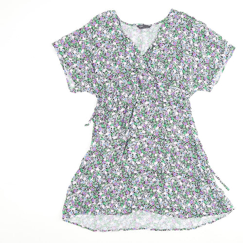 Marks and Spencer Womens Multicoloured Floral Viscose A-Line Size 12 V-Neck Tie