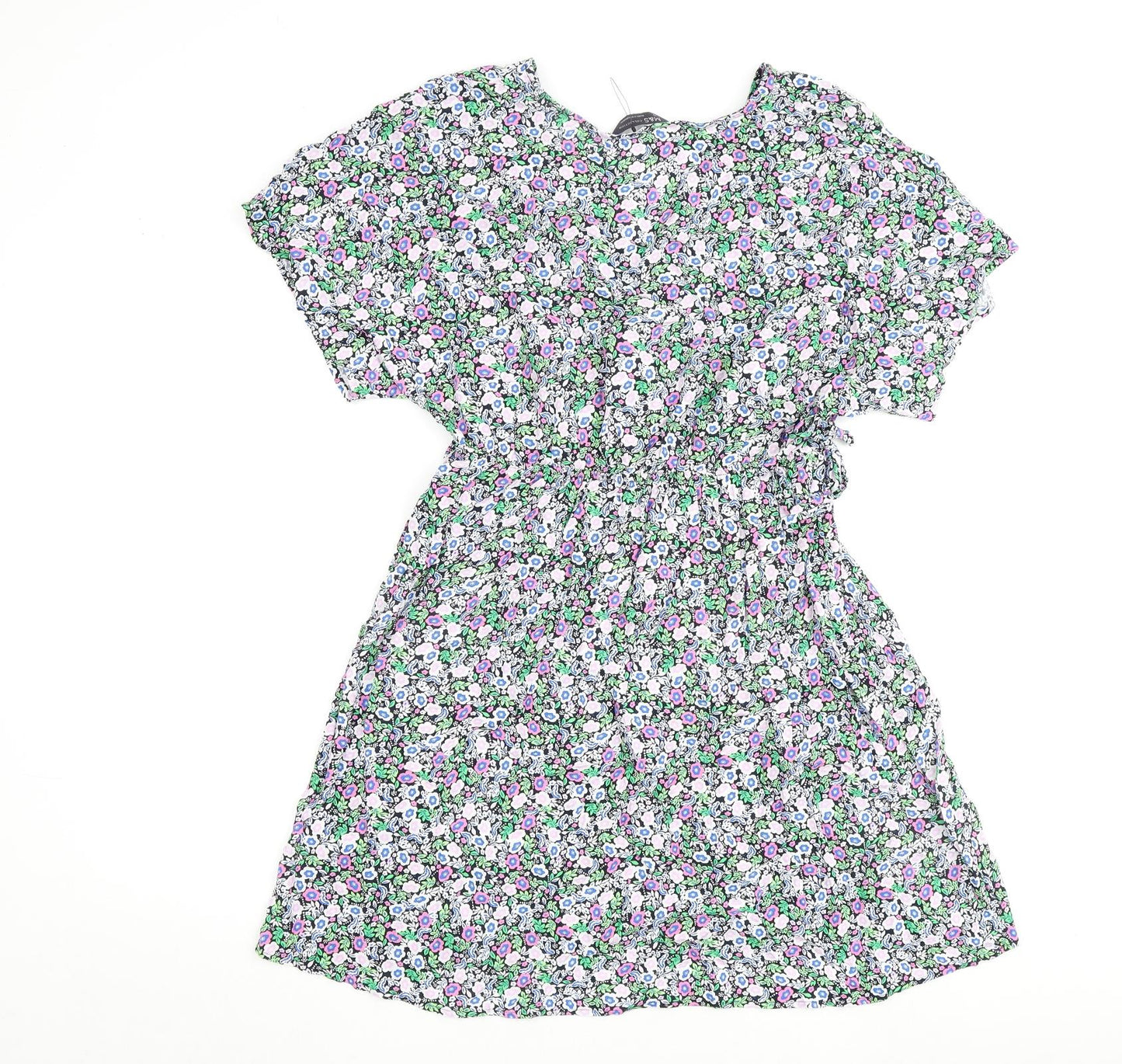 Marks and Spencer Womens Multicoloured Floral Viscose A-Line Size 12 V-Neck Tie