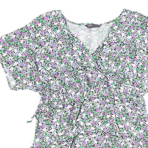 Marks and Spencer Womens Multicoloured Floral Viscose A-Line Size 12 V-Neck Tie