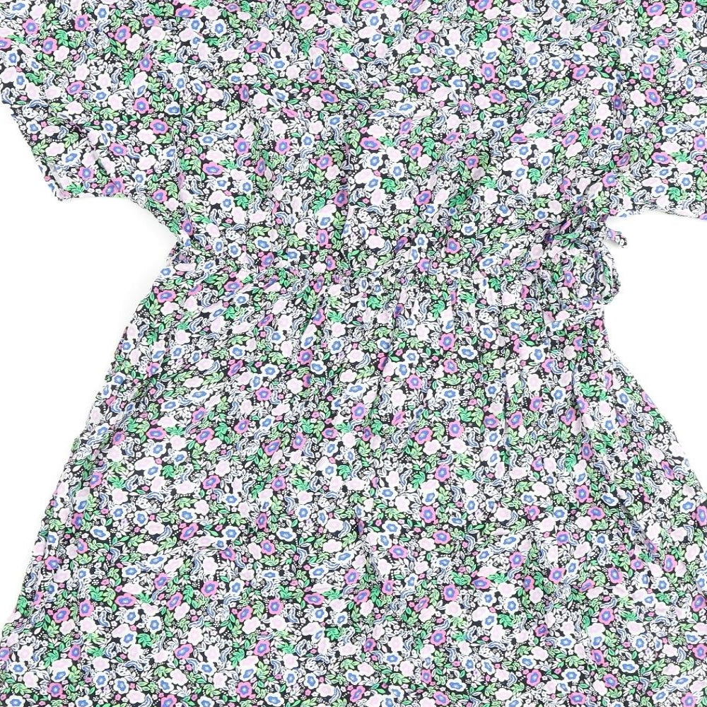 Marks and Spencer Womens Multicoloured Floral Viscose A-Line Size 12 V-Neck Tie