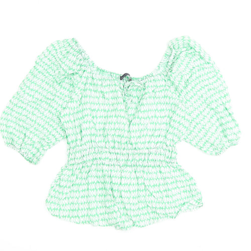 Marks and Spencer Womens Green Geometric Viscose Basic Blouse Size 10 Square Neck