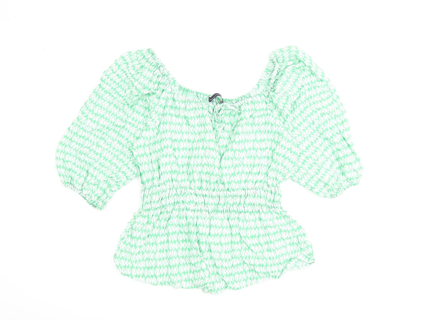 Marks and Spencer Womens Green Geometric Viscose Basic Blouse Size 10 Square Neck