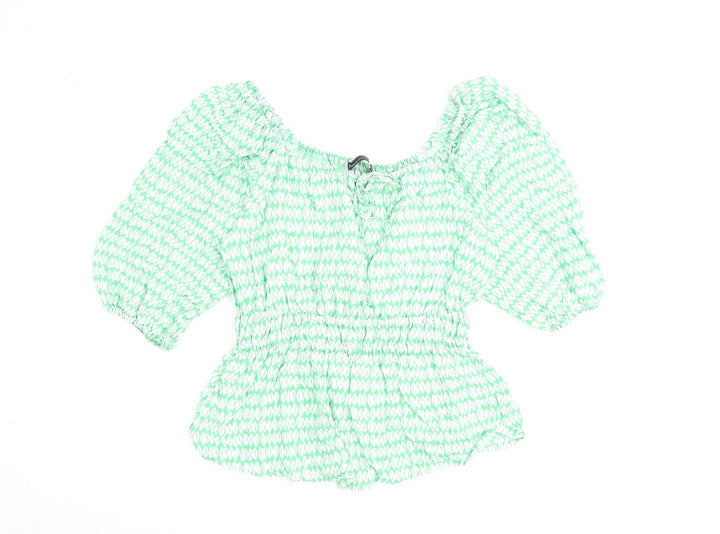 Marks and Spencer Womens Green Geometric Viscose Basic Blouse Size 10 Square Neck