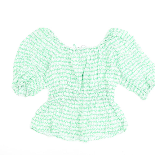 Marks and Spencer Womens Green Geometric Viscose Basic Blouse Size 10 Square Neck
