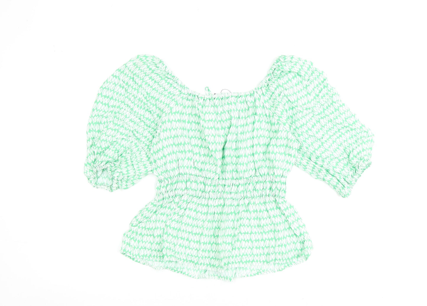 Marks and Spencer Womens Green Geometric Viscose Basic Blouse Size 10 Square Neck