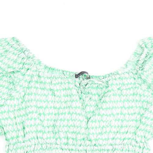 Marks and Spencer Womens Green Geometric Viscose Basic Blouse Size 10 Square Neck