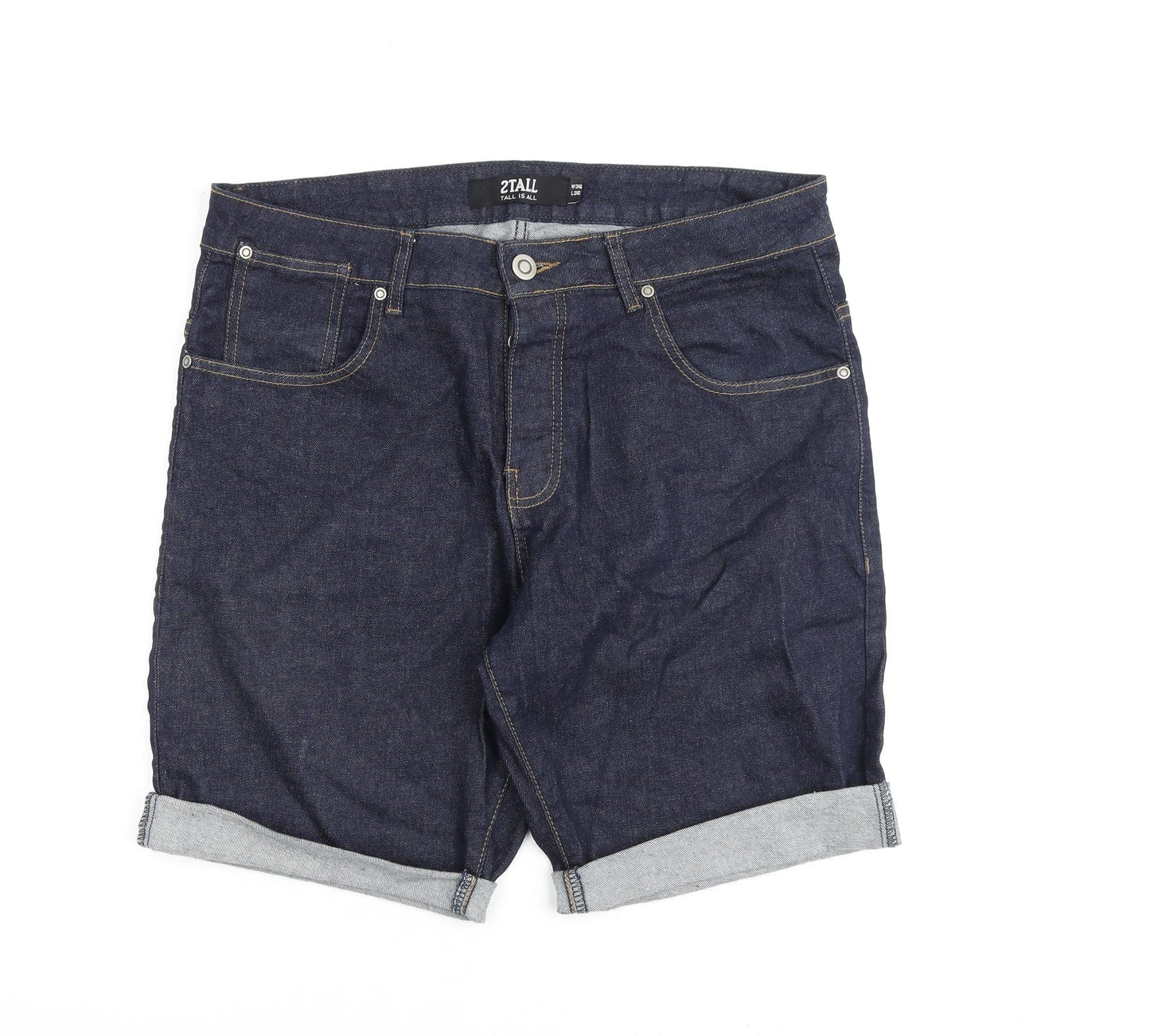 2Tall Mens Blue Cotton Bermuda Shorts Size 36 in L9 in Regular Zip