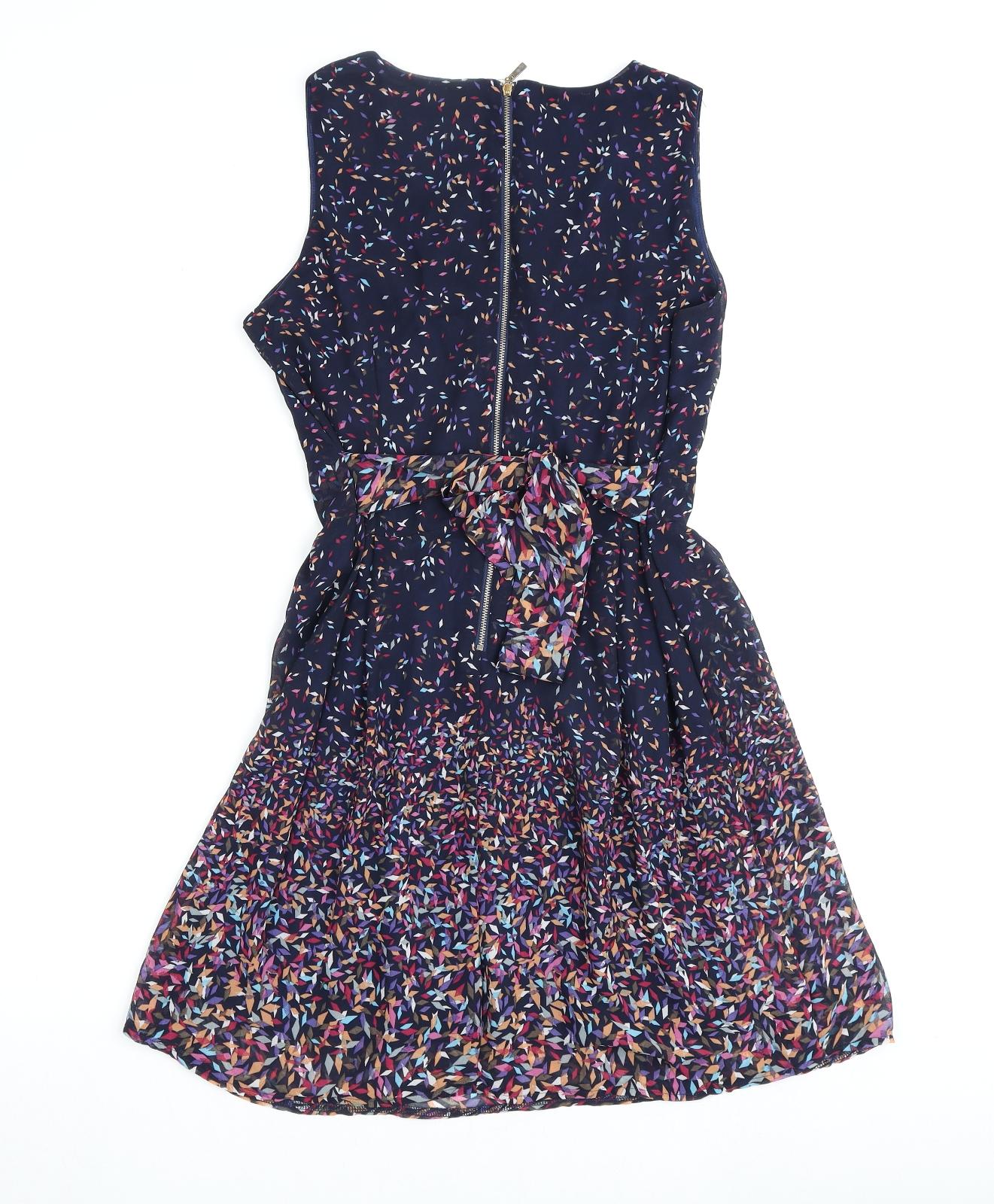 Goldkid Womens Blue Geometric Polyester A-Line Size M V-Neck Zip