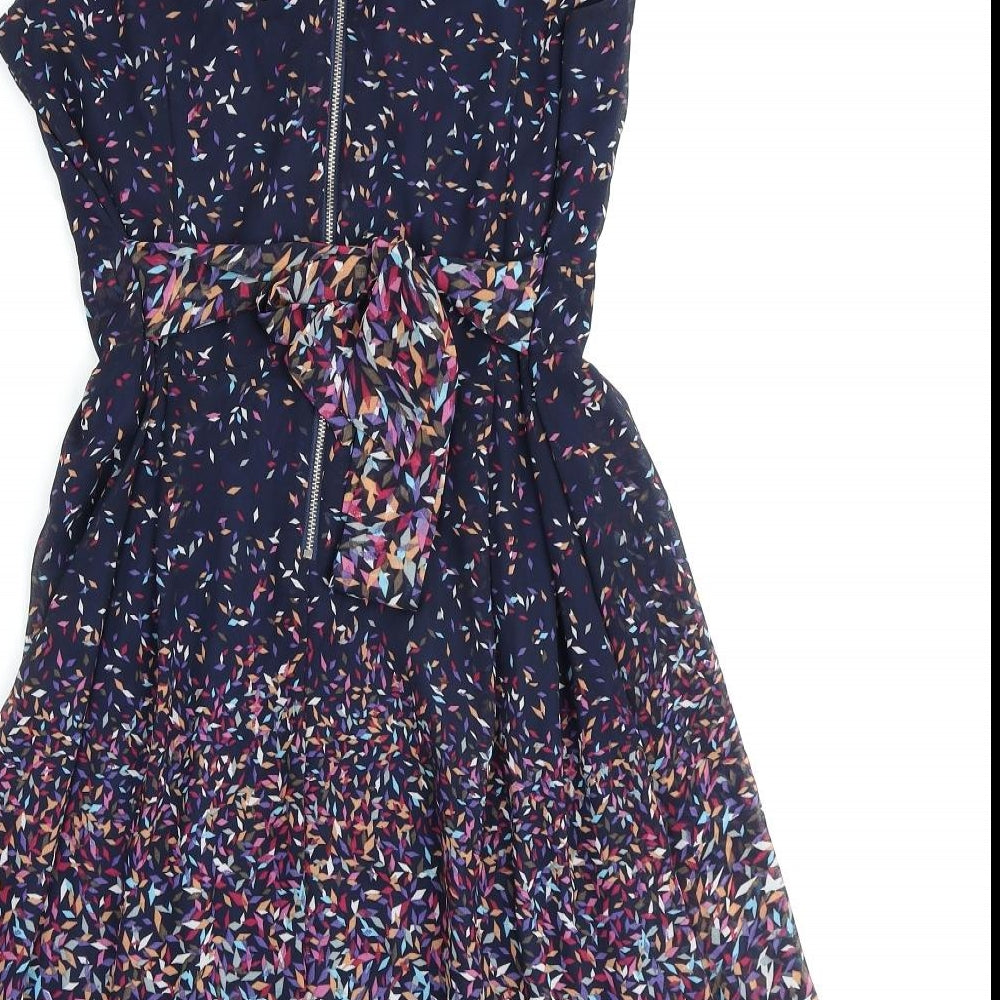 Goldkid Womens Blue Geometric Polyester A-Line Size M V-Neck Zip