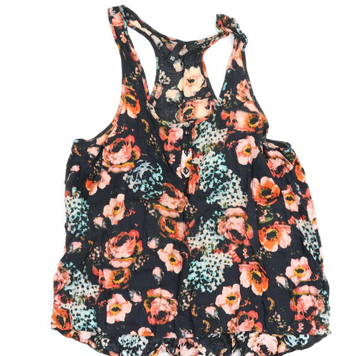 H&M Womens Black Floral Viscose Basic Tank Size 10 Scoop Neck