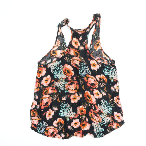 H&M Womens Black Floral Viscose Basic Tank Size 10 Scoop Neck
