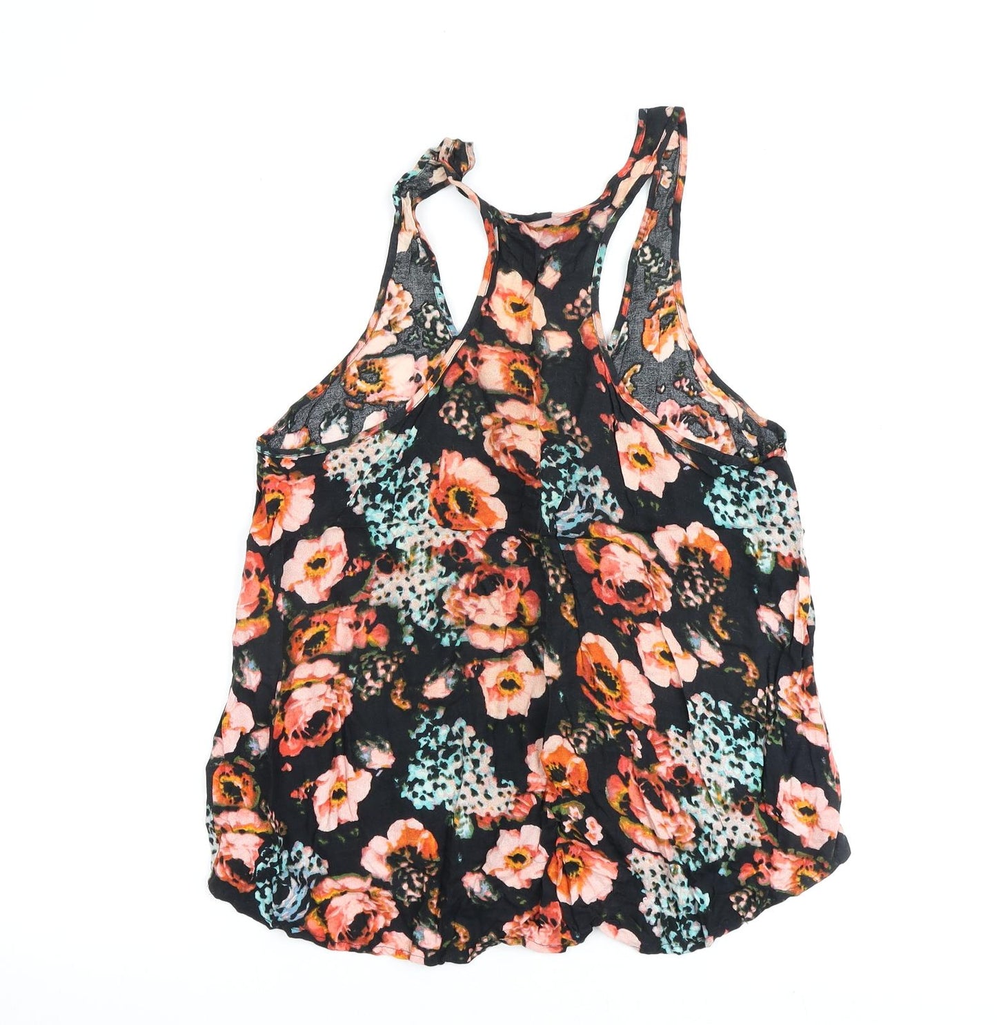 H&M Womens Black Floral Viscose Basic Tank Size 10 Scoop Neck
