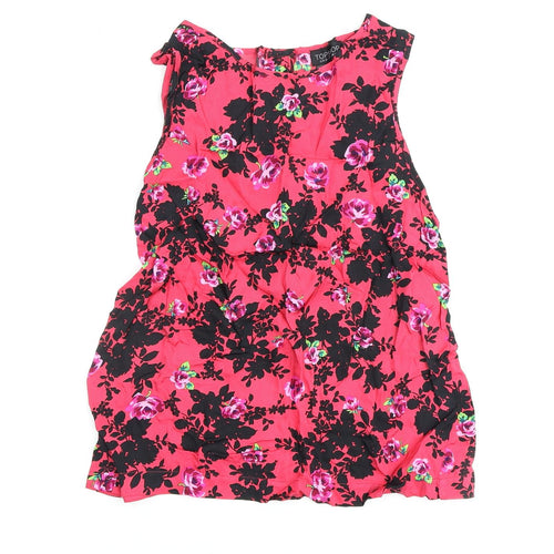 Topshop Womens Pink Floral Polyester Basic Tank Size 10 Scoop Neck