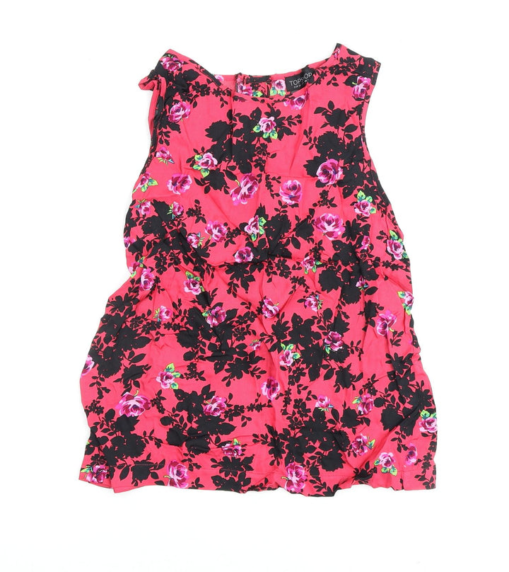 Topshop Womens Pink Floral Polyester Basic Tank Size 10 Scoop Neck