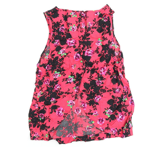 Topshop Womens Pink Floral Polyester Basic Tank Size 10 Scoop Neck