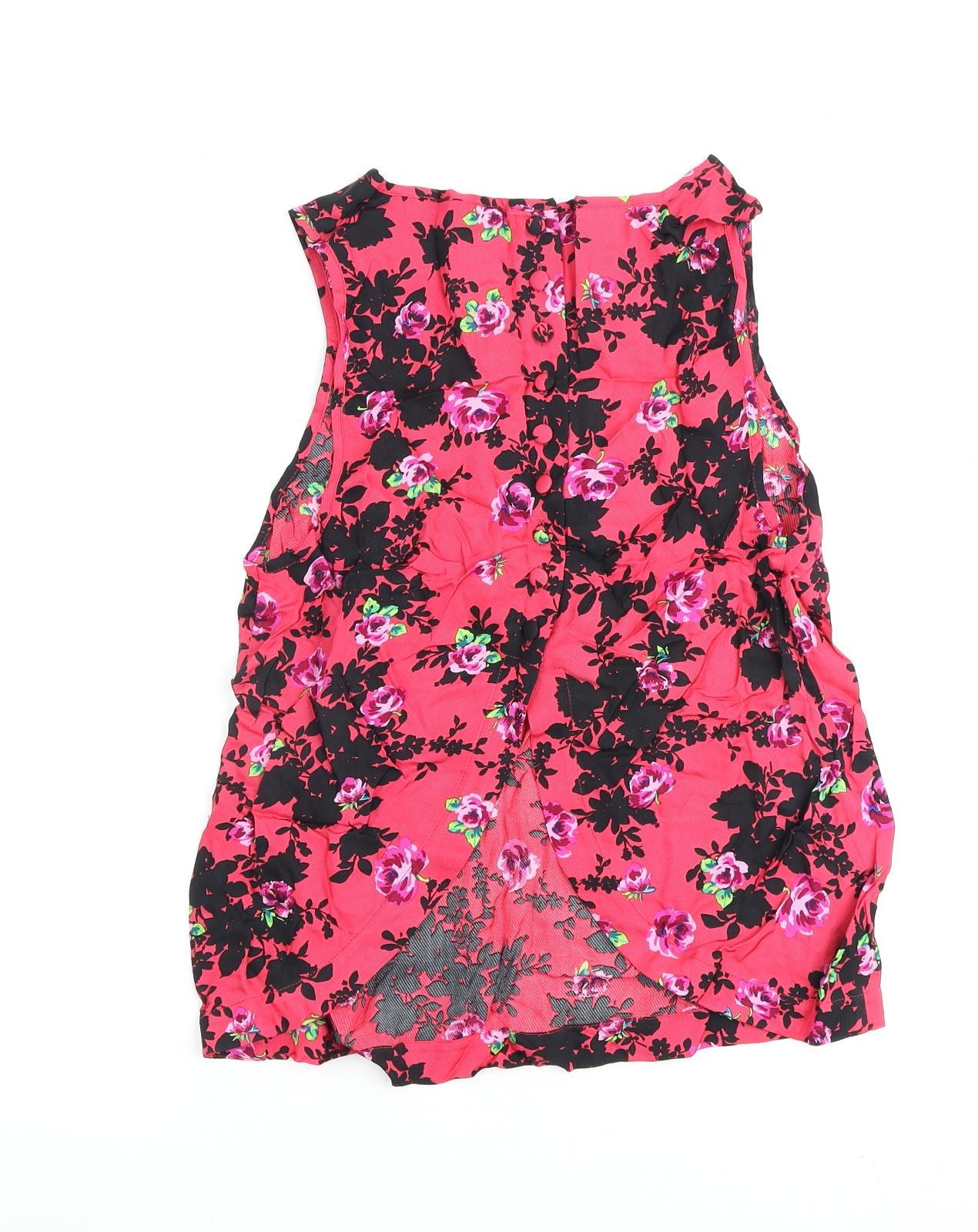 Topshop Womens Pink Floral Polyester Basic Tank Size 10 Scoop Neck