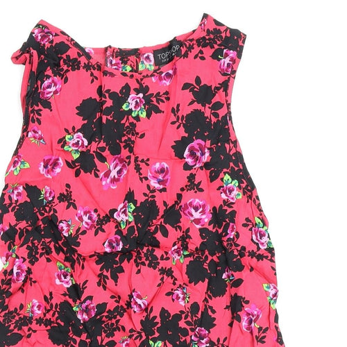 Topshop Womens Pink Floral Polyester Basic Tank Size 10 Scoop Neck