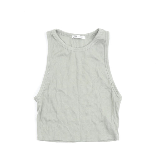 Zara Womens Green Cotton Basic Tank Size L Roll Neck