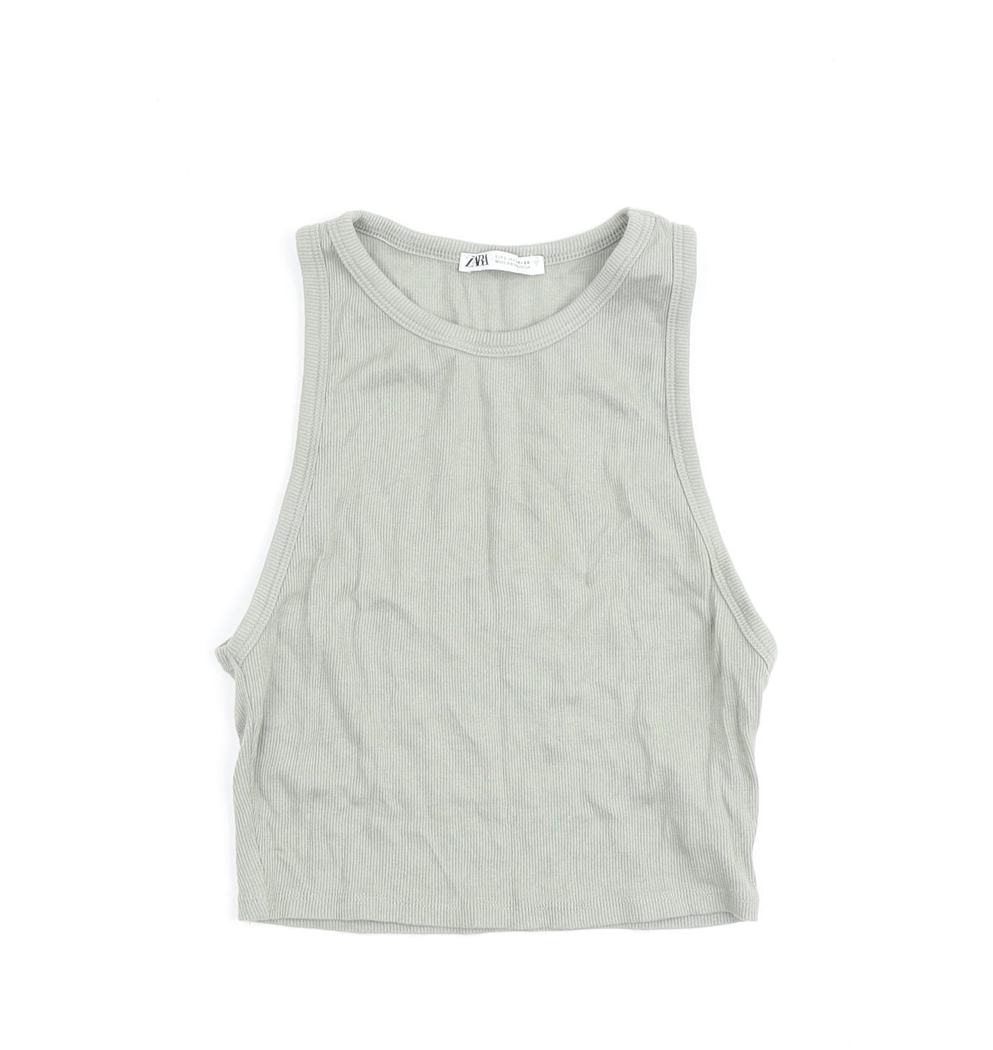 Zara Womens Green Cotton Basic Tank Size L Roll Neck