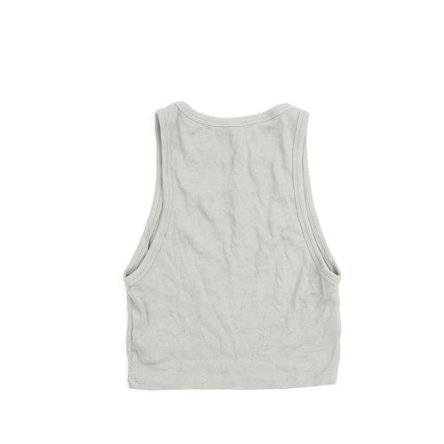 Zara Womens Green Cotton Basic Tank Size L Roll Neck