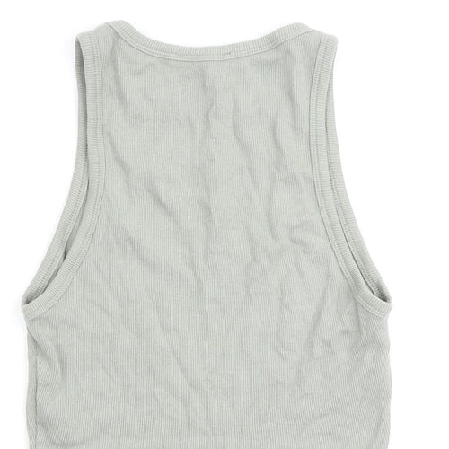 Zara Womens Green Cotton Basic Tank Size L Roll Neck